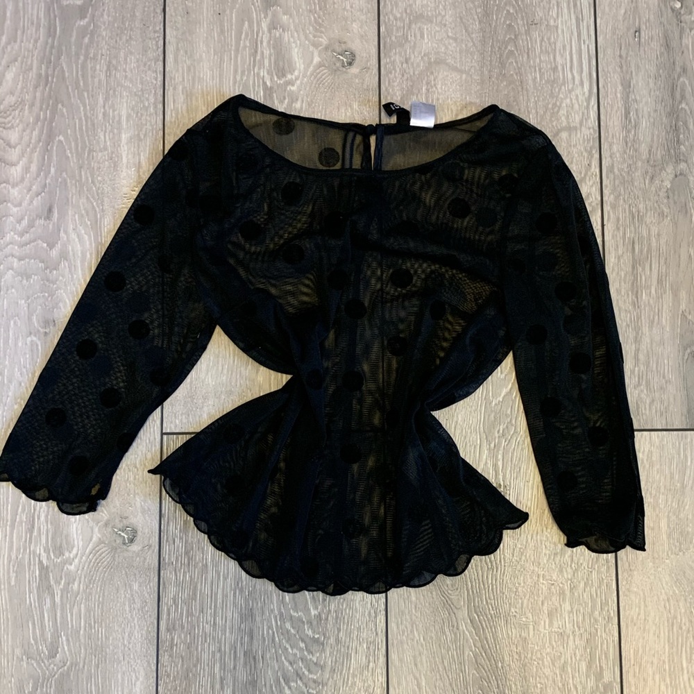 Polka dot black mesh crop top
